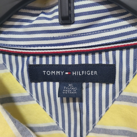 New Tommy Hilfiger Button Down Shirt Mens XL Striped White Yellow Cotton Casual - Picture 3 of 8